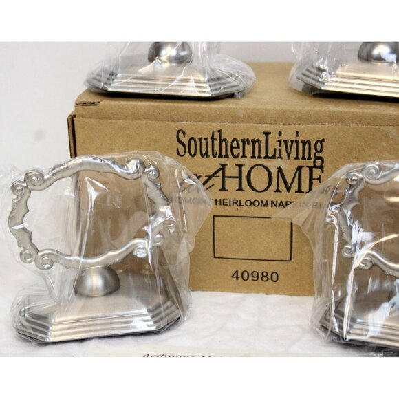 Southern Living Redmont Heirloom Napkin Rings #40980 Brushed Nickle Stands Table - Picture 8 of 8
